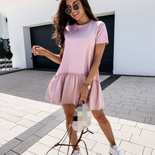 Load image into Gallery viewer, Casual Ruffle Loose Mini Dress Women Homewear O Neck Short Sleeve Tee Dress  2021 New Summer White Black Solid Sweet Dresses