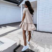 Load image into Gallery viewer, Casual Ruffle Loose Mini Dress Women Homewear O Neck Short Sleeve Tee Dress  2021 New Summer White Black Solid Sweet Dresses