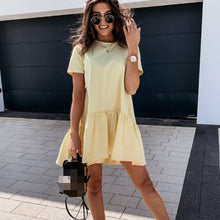 Load image into Gallery viewer, Casual Ruffle Loose Mini Dress Women Homewear O Neck Short Sleeve Tee Dress  2021 New Summer White Black Solid Sweet Dresses