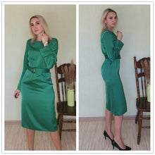 Load image into Gallery viewer, Casual Satin Women&#39;s Dress Sexy Slim O Neck Long Sleeve Belt Dress Autumn New Fashion Elegant Solid Color Party Night Midi Dress