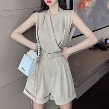 Load image into Gallery viewer, Casual Solid Two Piece Sets Women Cross V-neck Sleeveless Top Belted High Waist Wide Leg Shorts Suits 2021 Summer Ensemble Femme