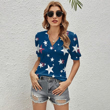 Load image into Gallery viewer, Casual Striped T Shirt Summer Clothes For Women Fashion Elegant Short Sleeve V-neck Tee Shirt Femme Blue Slim Print T-shirts Top
