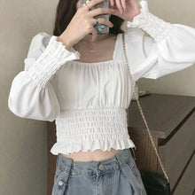 Load image into Gallery viewer, Casual Sweet Female Blouse Women Summer 2021 Slim White France Elegant Blouse Bubble Sleeve High Street Korean Fashion Clothing