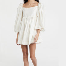 Load image into Gallery viewer, Casual Sweet White Loose Mini Dress Ladies Lantern Sleeve Square Collar Backless Dress Elegant New Fashion 2021 Dress For Women