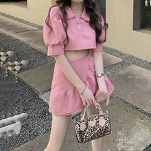 Load image into Gallery viewer, Casual Two Piece Skirt Tops Set for Women Sweet Y2k Blouse Tops A-Line Mini Skirt Suit 2021 Summer Holiday Outing Kawaii Suit