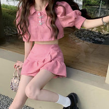 Load image into Gallery viewer, Casual Two Piece Skirt Tops Set for Women Sweet Y2k Blouse Tops A-Line Mini Skirt Suit 2021 Summer Holiday Outing Kawaii Suit