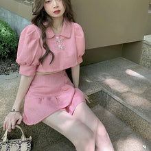 Load image into Gallery viewer, Casual Two Piece Skirt Tops Set for Women Sweet Y2k Blouse Tops A-Line Mini Skirt Suit 2021 Summer Holiday Outing Kawaii Suit