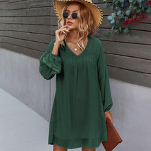 Load image into Gallery viewer, Casual Vacation Style Big Swing Short Dresses For Women 2021 Autumn And Winter V-Neck Sexy Dress Elegant Chiffon Patchwork Dress