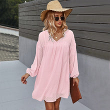 Load image into Gallery viewer, Casual Vacation Style Big Swing Short Dresses For Women 2021 Autumn And Winter V-Neck Sexy Dress Elegant Chiffon Patchwork Dress