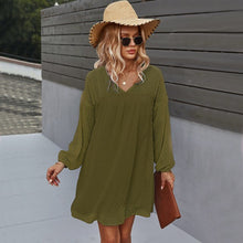 Load image into Gallery viewer, Casual Vacation Style Big Swing Short Dresses For Women 2021 Autumn And Winter V-Neck Sexy Dress Elegant Chiffon Patchwork Dress
