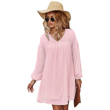 Load image into Gallery viewer, Casual Vacation Style Big Swing Short Dresses For Women 2021 Autumn And Winter V-Neck Sexy Dress Elegant Chiffon Patchwork Dress