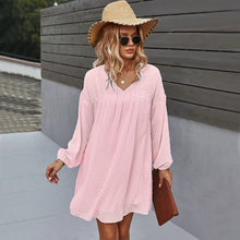 Load image into Gallery viewer, Casual Vacation Style Big Swing Short Dresses For Women 2021 Autumn And Winter V-Neck Sexy Dress Elegant Chiffon Patchwork Dress
