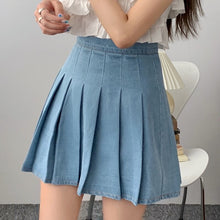 Load image into Gallery viewer, Casual Women Solid Denim Mini Sexy A-Line Pleated Skirt Summer Korean Kawaii Harajuku High Waist Short Skirts Female