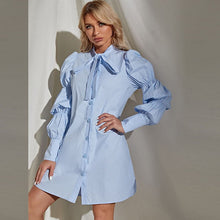 Load image into Gallery viewer, Casual Women&#39;s Dresses Bow Polo Collar Long Puff Sleeves Single-Breasted Woman Clothes Autumn Shirt Dress Female Clothing Robe