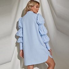 Load image into Gallery viewer, Casual Women&#39;s Dresses Bow Polo Collar Long Puff Sleeves Single-Breasted Woman Clothes Autumn Shirt Dress Female Clothing Robe