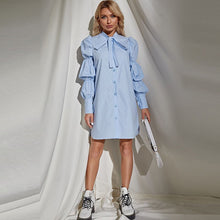 Load image into Gallery viewer, Casual Women&#39;s Dresses Bow Polo Collar Long Puff Sleeves Single-Breasted Woman Clothes Autumn Shirt Dress Female Clothing Robe
