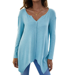 Casual Women's Sweater Autumn Winter Warm Sexy V-Neck  Irregular Hem Loose Oversized Lady Sweaters Knitted Pullover Top Femme