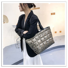 Load image into Gallery viewer, Casual para baixo algodão sacos de ombro das mulheres bolsas de designer de náilon senhoras grande capacidade espaço almofada al