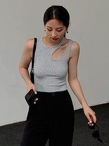 Casual y2k White Cut Out Women&#39;s Tank Tops Sleeveless Slim T Shirts Female Clothing 2022 Summer Fashion crop top women camisetas