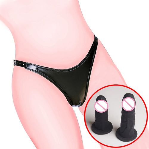 Chastity Belt Panties,Strapon Detachable Silicone Butt Plug Dildo, Leather Strap on Harness,BDSM Sexy Lingerie