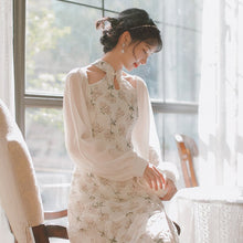 Load image into Gallery viewer, Cheongsam Retro Elegant Dresses for women Fall Beaded Chic Hollow Sexy Halter Neck Stand Collar Fit Floral Dress Fashion Femme