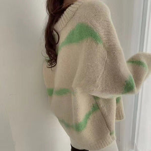 Chic Panelled V Neck Long Sleeve Sweater Single Breasted Elastic Knit Cardigan 2021 Fashion Tide Loose Women Tops Coat