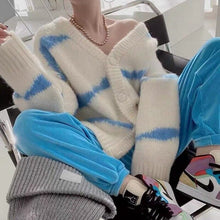 Load image into Gallery viewer, Chic Panelled V Neck Long Sleeve Sweater Single Breasted Elastic Knit Cardigan 2021 Fashion Tide Loose Women Tops Coat