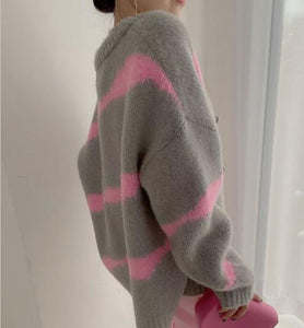 Chic Panelled V Neck Long Sleeve Sweater Single Breasted Elastic Knit Cardigan 2021 Fashion Tide Loose Women Tops Coat