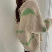 Load image into Gallery viewer, Chic Panelled V Neck Long Sleeve Sweater Single Breasted Elastic Knit Cardigan 2021 Fashion Tide Loose Women Tops Coat