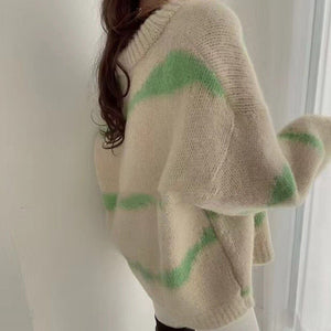 Chic Panelled V Neck Long Sleeve Sweater Single Breasted Elastic Knit Cardigan 2021 Fashion Tide Loose Women Tops Coat