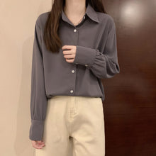 Load image into Gallery viewer, Chic Women Casual Shirt Office Ladies Turn-down Collar Tops And Shirts Female Korean Summer Loose Long Sleeves Blouses