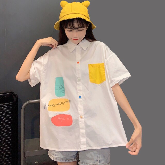 Chic Women Shirt Kawaii Ladies Casual Loose Tops And Shirts Female Korean Long Sleeves Blouses Chic Pocket