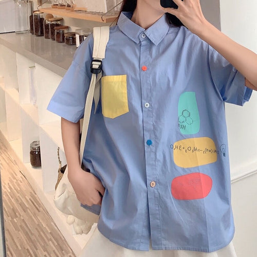 Chic Women Shirt Kawaii Ladies Casual Loose Tops And Shirts Female Korean Long Sleeves Blouses Chic Pocket