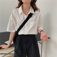 Load image into Gallery viewer, Chic Women Solid Shirt Office Ladies Casual Tops And Shirts Female Korean Long Sleeves Blouses Pocket