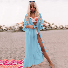 Load image into Gallery viewer, Chiffon Beach Cover Up Women Bikini Cover Up Long Beach Dress Cardigan Tunics 2021 Sexy Swimsuit Cover Up Seaside Vacation Skirt