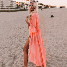 Load image into Gallery viewer, Chiffon Beach Cover Up Women Bikini Cover Up Long Beach Dress Cardigan Tunics 2021 Sexy Swimsuit Cover Up Seaside Vacation Skirt