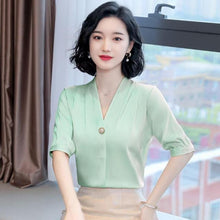 Load image into Gallery viewer, Chiffon Blouse Women 2021 Summer Chiffon Shirts Blouse Tops Fashion Casual V-Neck Loose short  sleeve Blouses Femme Blusa