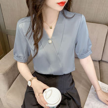 Load image into Gallery viewer, Chiffon Blouse Women 2021 Summer Chiffon Shirts Blouse Tops Fashion Casual V-Neck Loose short  sleeve Blouses Femme Blusa