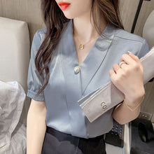 Load image into Gallery viewer, Chiffon Blouse Women 2021 Summer Chiffon Shirts Blouse Tops Fashion Casual V-Neck Loose short  sleeve Blouses Femme Blusa
