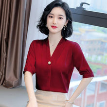 Load image into Gallery viewer, Chiffon Blouse Women 2021 Summer Chiffon Shirts Blouse Tops Fashion Casual V-Neck Loose short  sleeve Blouses Femme Blusa