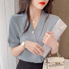 Load image into Gallery viewer, Chiffon Blouse Women 2021 Summer Chiffon Shirts Blouse Tops Fashion Casual V-Neck Loose short  sleeve Blouses Femme Blusa