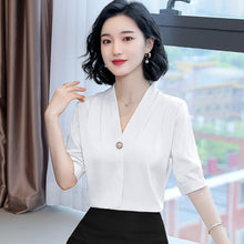 Load image into Gallery viewer, Chiffon Blouse Women 2021 Summer Chiffon Shirts Blouse Tops Fashion Casual V-Neck Loose short  sleeve Blouses Femme Blusa