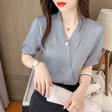 Load image into Gallery viewer, Chiffon Blouse Women 2021 Summer Chiffon Shirts Blouse Tops Fashion Casual V-Neck Loose short  sleeve Blouses Femme Blusa