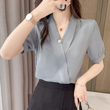 Load image into Gallery viewer, Chiffon Blouse Women 2021 Summer Chiffon Shirts Blouse Tops Fashion Casual V-Neck Loose short  sleeve Blouses Femme Blusa