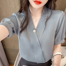 Load image into Gallery viewer, Chiffon Blouse Women 2021 Summer Chiffon Shirts Blouse Tops Fashion Casual V-Neck Loose short  sleeve Blouses Femme Blusa