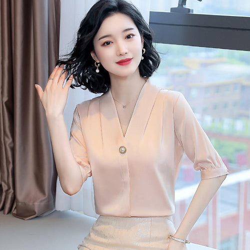 Chiffon Blouse Women 2021 Summer Chiffon Shirts Blouse Tops Fashion Casual V-Neck Loose short  sleeve Blouses Femme Blusa