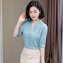 Load image into Gallery viewer, Chiffon Blouse Women 2021 Summer Chiffon Shirts Blouse Tops Fashion Casual V-Neck Loose short  sleeve Blouses Femme Blusa