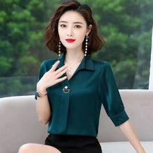 Load image into Gallery viewer, Chiffon Blouse Women 2021 Summer Chiffon Shirts Blouse Tops Fashion Casual V-Neck short  sleeve Blouses Light and breathable