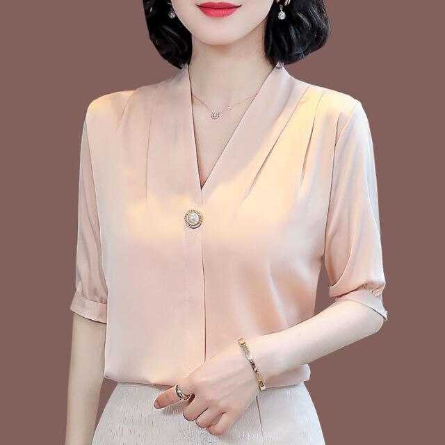 Chiffon Blouse Women 2021 Summer Chiffon Shirts Blouse Tops Fashion Casual V-Neck short  sleeve Blouses Femme Blusa