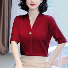 Load image into Gallery viewer, Chiffon Blouse Women 2021 Summer Chiffon Shirts Blouse Tops Fashion Casual V-Neck short  sleeve Blouses Femme Blusa